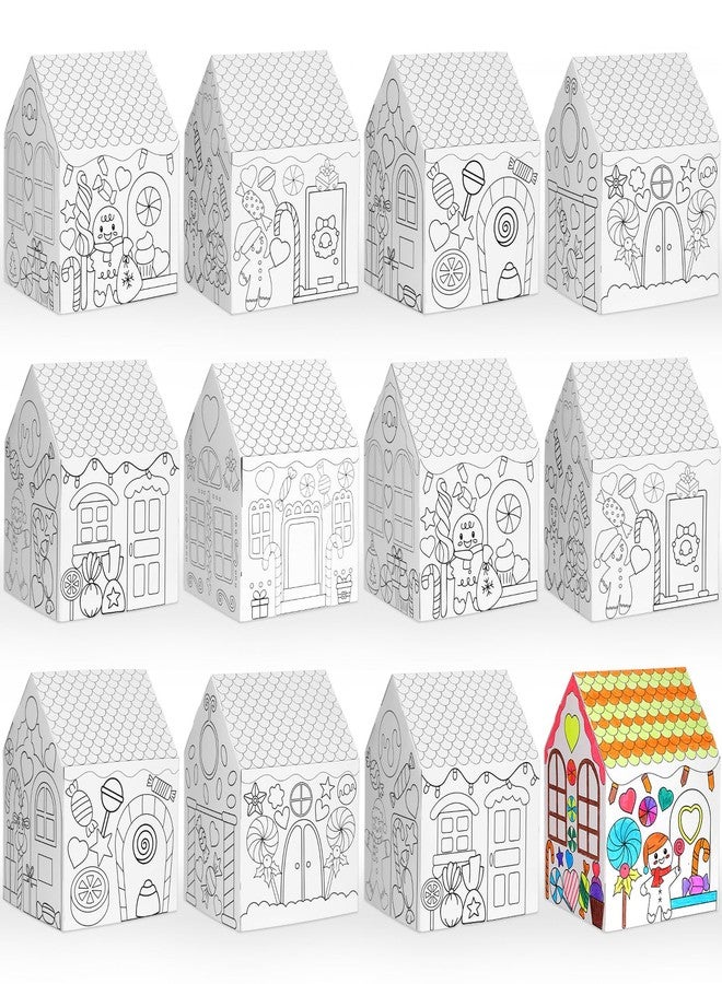 Watersay 12 Pcs Gingerbread Paper Coloring Houses DIY Craft Color Your Own Cardboard Houses Personalize a Cardboard House Christmas Holiday Party Favors Gifts for Girl Boy Classroom Home - Image 1