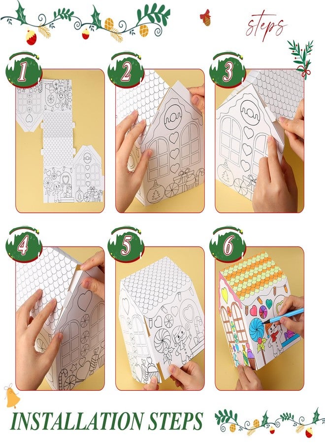 Watersay 12 Pcs Gingerbread Paper Coloring Houses DIY Craft Color Your Own Cardboard Houses Personalize a Cardboard House Christmas Holiday Party Favors Gifts for Girl Boy Classroom Home - Image 3