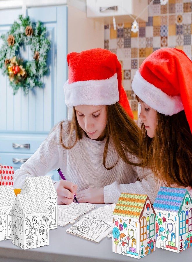 Watersay 12 Pcs Gingerbread Paper Coloring Houses DIY Craft Color Your Own Cardboard Houses Personalize a Cardboard House Christmas Holiday Party Favors Gifts for Girl Boy Classroom Home - Image 4