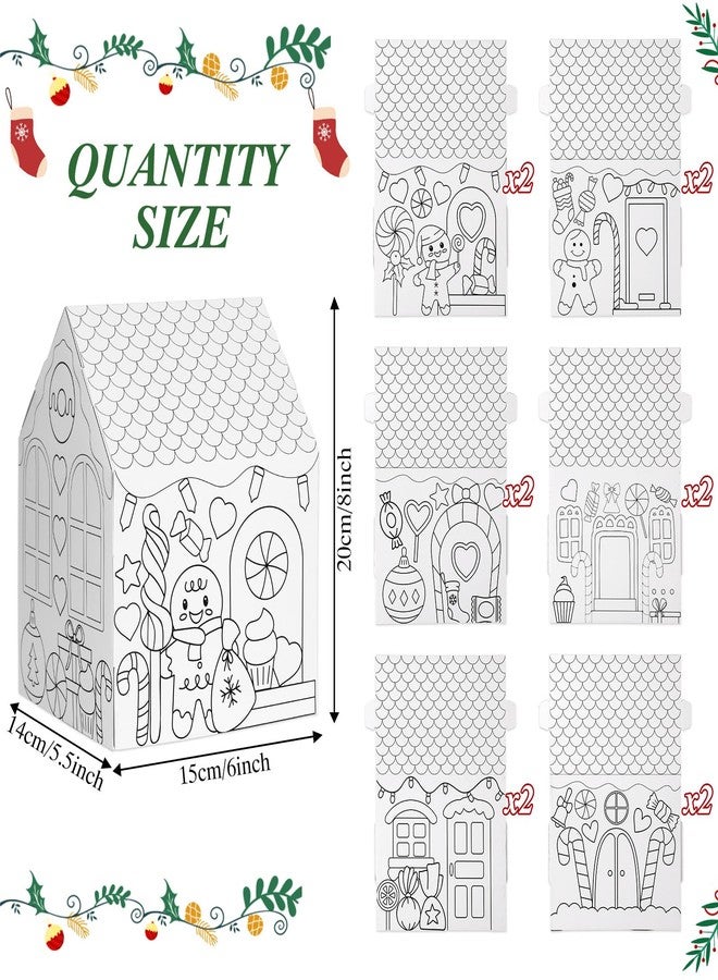 Watersay 12 Pcs Gingerbread Paper Coloring Houses DIY Craft Color Your Own Cardboard Houses Personalize a Cardboard House Christmas Holiday Party Favors Gifts for Girl Boy Classroom Home - Image 2