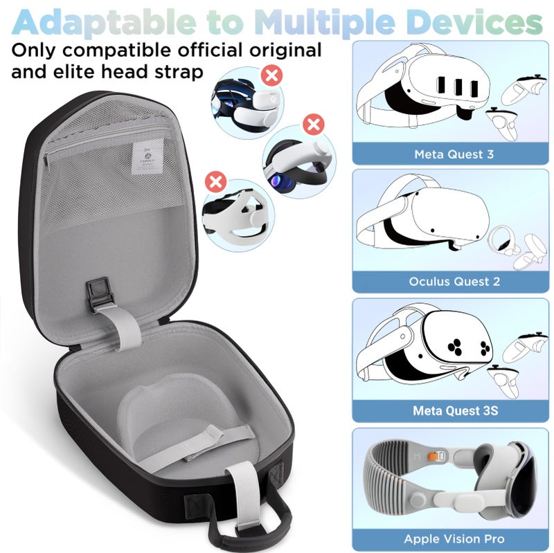 FOREGOER Hard Carrying Case Compatible with Meta Quest 3S/Quest 3/Oculus Quest 2 Official Original/Elite Strap VR Gaming Headset, Portable Travel Vision Pro Case for Touch Controllers Accessories - Image 2
