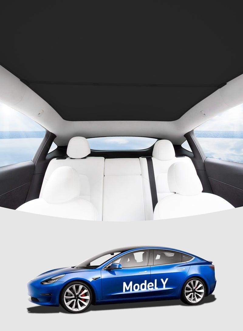 CHIYLE 2020 2021 2022 2023 2024 Tesla Model Y Sunshade Roof  - No Sag, 99% UV Protection & Heat Reduction ， Foldable Car Sun Shield for Tesla Model Y Accessories，Keep Car Cool (2021-2024 Black) - Image 1