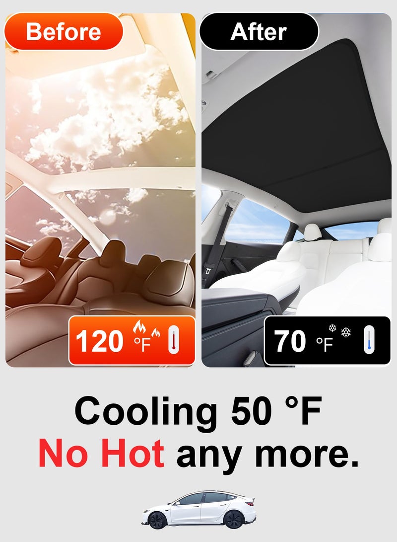 CHIYLE 2020 2021 2022 2023 2024 Tesla Model Y Sunshade Roof  - No Sag, 99% UV Protection & Heat Reduction ， Foldable Car Sun Shield for Tesla Model Y Accessories，Keep Car Cool (2021-2024 Black) - Image 4