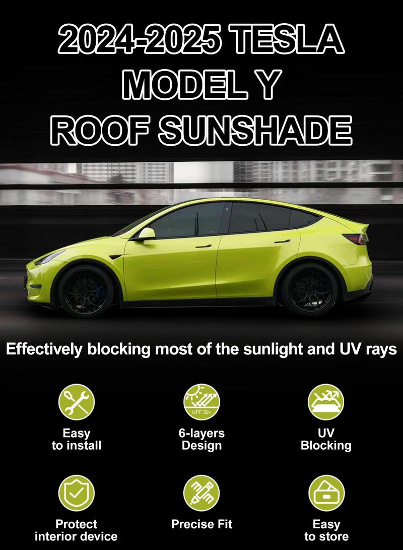 CHIYLE 2020 2021 2022 2023 2024 Tesla Model Y Sunshade Roof  - No Sag, 99% UV Protection & Heat Reduction ， Foldable Car Sun Shield for Tesla Model Y Accessories，Keep Car Cool (2021-2024 Black) - Image 5