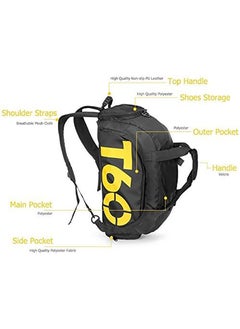 T60 Sports Gym Bag, Travel Duffel bag with Wet Pocket & Shoes Compartment Ultra Lightweight Black Yellow  - Image 3