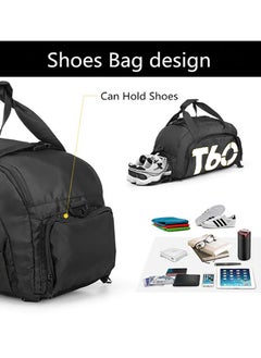 T60 Sports Gym Bag, Travel Duffel bag with Wet Pocket & Shoes Compartment Ultra Lightweight Black Yellow  - Image 2