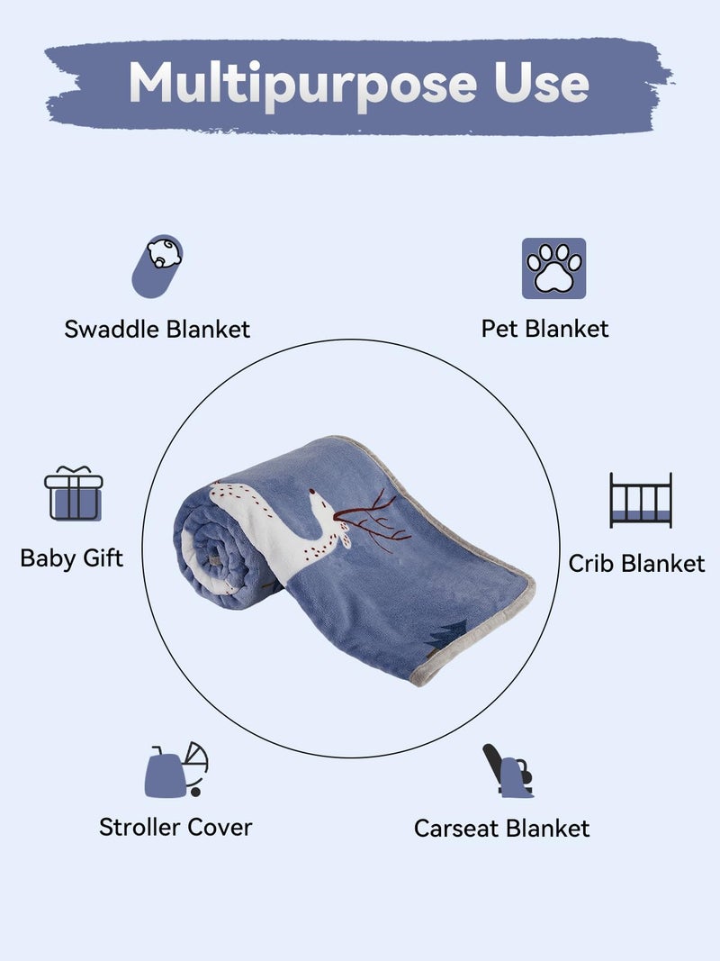 TILLYOU Toddler Flannel Blanket - Warm Cozy Baby Blanket for Boys and Girls, Smooth Cute Lightweight Blanket for Bedding Crib Stroller, 40×50 inches, Navy Deer - Image 4