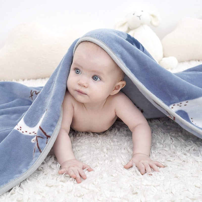 TILLYOU Toddler Flannel Blanket - Warm Cozy Baby Blanket for Boys and Girls, Smooth Cute Lightweight Blanket for Bedding Crib Stroller, 40×50 inches, Navy Deer - Image 2