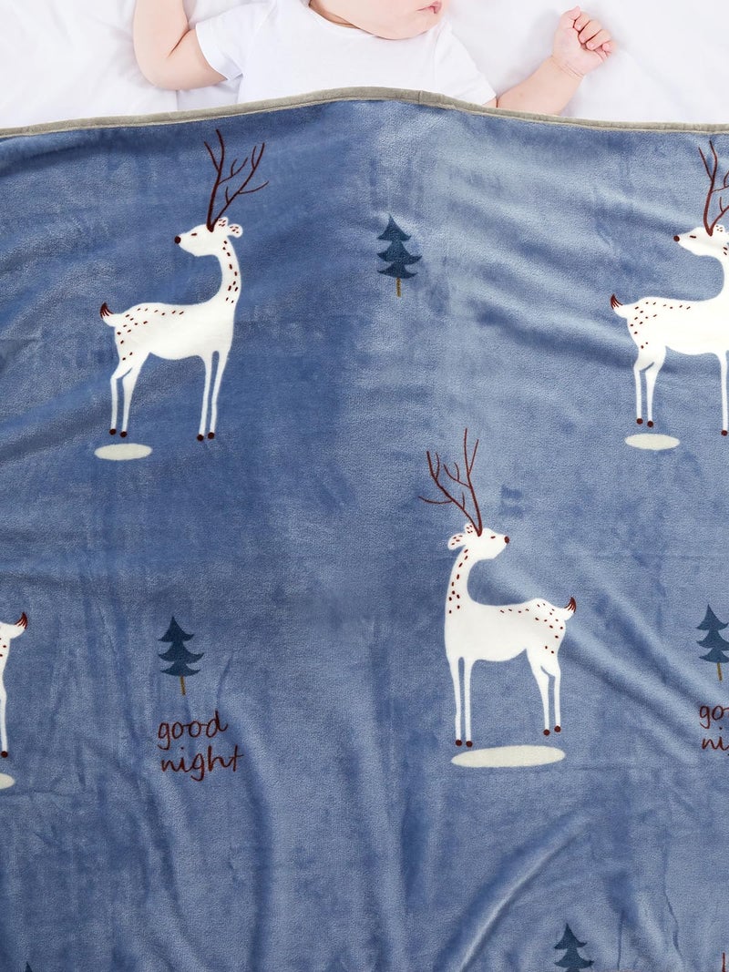 TILLYOU Toddler Flannel Blanket - Warm Cozy Baby Blanket for Boys and Girls, Smooth Cute Lightweight Blanket for Bedding Crib Stroller, 40×50 inches, Navy Deer - Image 5
