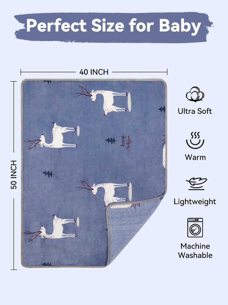 TILLYOU Toddler Flannel Blanket - Warm Cozy Baby Blanket for Boys and Girls, Smooth Cute Lightweight Blanket for Bedding Crib Stroller, 40×50 inches, Navy Deer - Image 3