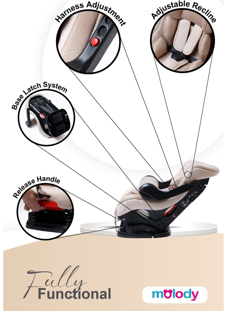 مولودي كرسي سيارة للأطفال مولودي قابل للتحويل من 0-4 سنوات بمقبض أمان أمامي ووضعيات استلقاء- بيج - Image 3