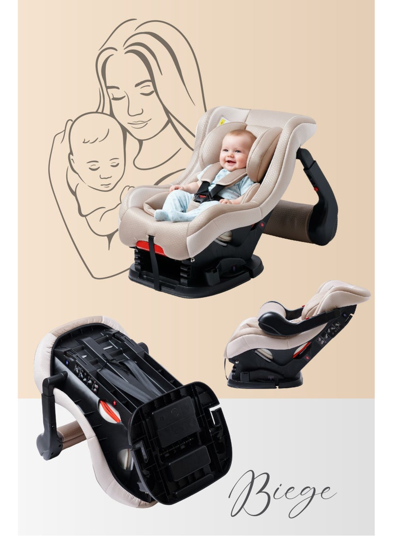 مولودي كرسي سيارة للأطفال مولودي قابل للتحويل من 0-4 سنوات بمقبض أمان أمامي ووضعيات استلقاء- بيج - Image 4