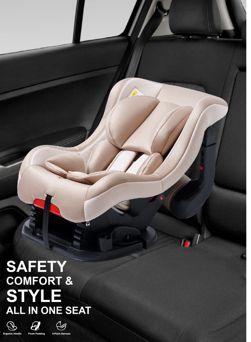 مولودي كرسي سيارة للأطفال مولودي قابل للتحويل من 0-4 سنوات بمقبض أمان أمامي ووضعيات استلقاء- بيج - Image 5