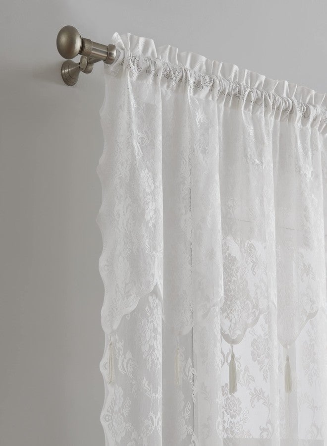 LinenZone Pair of 2 Lace Curtain Panels with Attached Valance and 6 Tassels. Our 84 Inch Curtains Work Great for Living Room or Bedroom. (Mia 54 x 84, Ivory) - Image 2