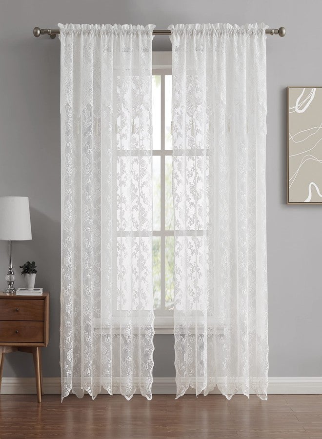 LinenZone Pair of 2 Lace Curtain Panels with Attached Valance and 6 Tassels. Our 84 Inch Curtains Work Great for Living Room or Bedroom. (Mia 54 x 84, Ivory) - Image 1
