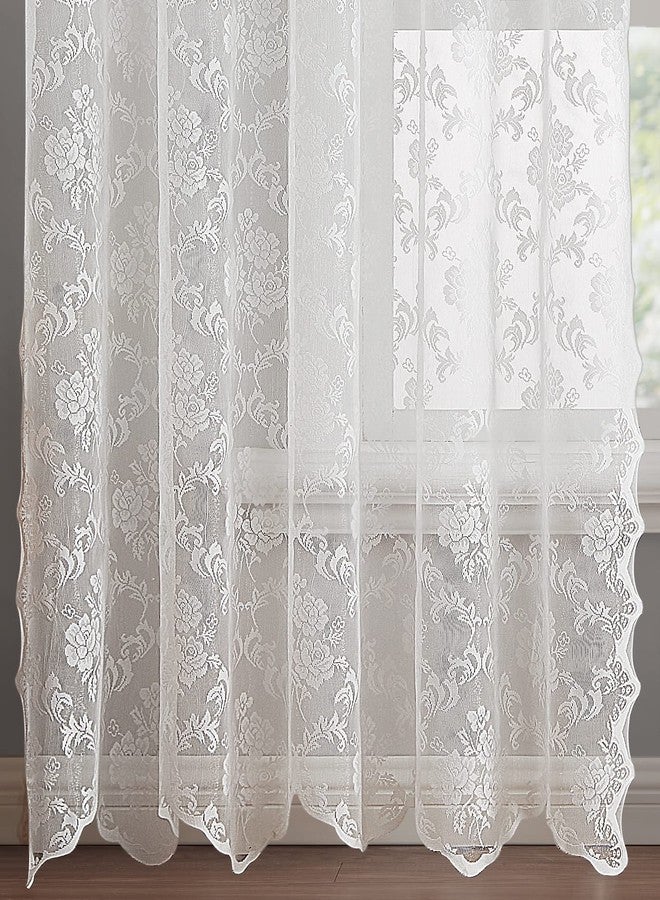 LinenZone Pair of 2 Lace Curtain Panels with Attached Valance and 6 Tassels. Our 84 Inch Curtains Work Great for Living Room or Bedroom. (Mia 54 x 84, Ivory) - Image 4
