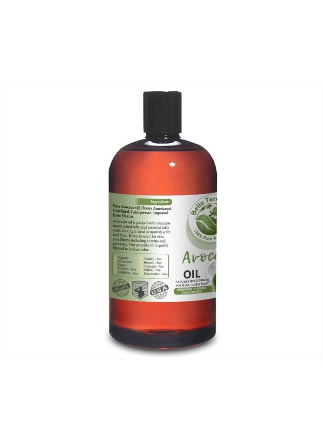Bella Terra Oils Avocado Oil. 16oz. 100% Pure. Cold-pressed. Unrefined. Organic. Chemical-free. Rich in Antioxidants and Fatty Acids. Natural Moisturizer for Hair, Face, Body, Nails, Stretch Marks - Image 2