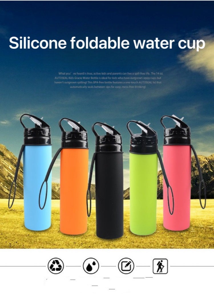 600ML Outdoor Sports Folding Water Cup with Straw Portable for Riding and Traveling