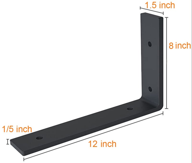VOOVOO 12 Inch Shelf Bracket Heavy Duty L Shelf Bracket 12 x 8 Inch Metal Shelf Bracket with Hardware, Black, 4 Pack - Image 2