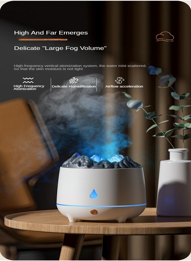 Volcano Aromatherapy Air Humidifier 2-in-1, Imitates Volcano, Fine Mist, Mini and Portable, Saves Space, 600ml, Two Colors Of Atmosphere Lighting