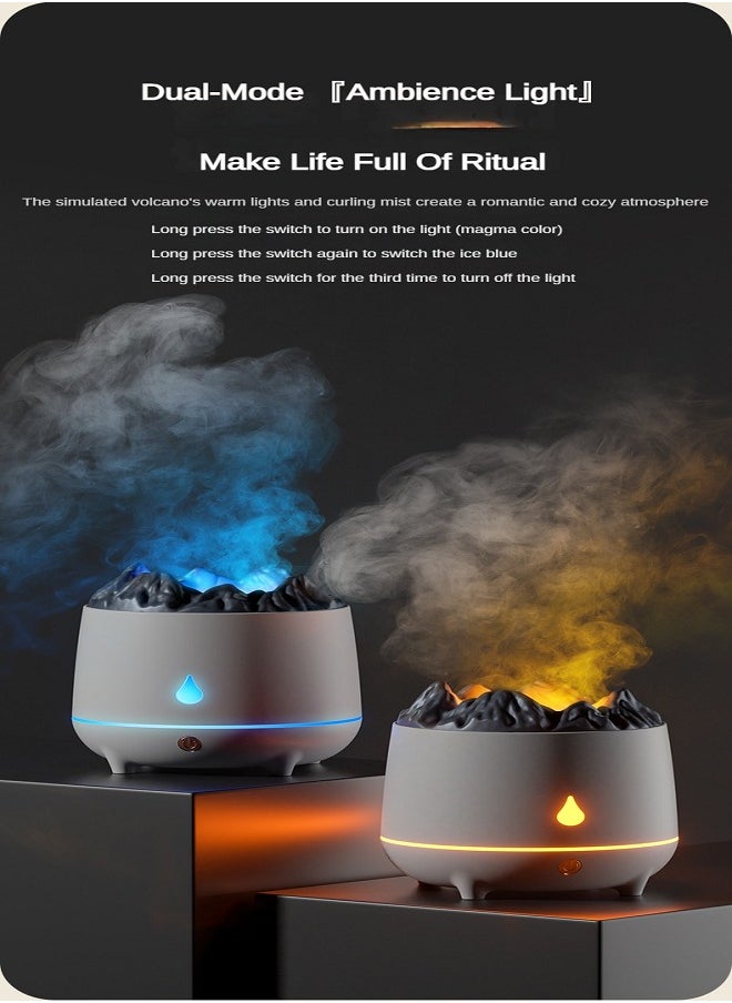 Volcano Aromatherapy Air Humidifier 2-in-1, Imitates Volcano, Fine Mist, Mini and Portable, Saves Space, 600ml, Two Colors Of Atmosphere Lighting