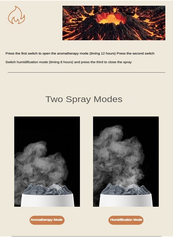 Volcano Aromatherapy Air Humidifier 2-in-1, Imitates Volcano, Fine Mist, Mini and Portable, Saves Space, 600ml, Two Colors Of Atmosphere Lighting