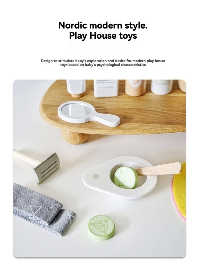 SHABILI Wooden Kids Makeup Mask Set for Girls – 17PCS Pretend Play Beauty Kit – Face Mask, Cream Jars, Skincare Bottles, Brush – Gift for Children Age 3+ – Role Play Educational Toy - Image 2