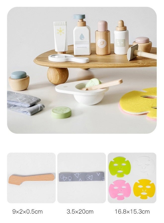 SHABILI Wooden Kids Makeup Mask Set for Girls – 17PCS Pretend Play Beauty Kit – Face Mask, Cream Jars, Skincare Bottles, Brush – Gift for Children Age 3+ – Role Play Educational Toy - Image 5