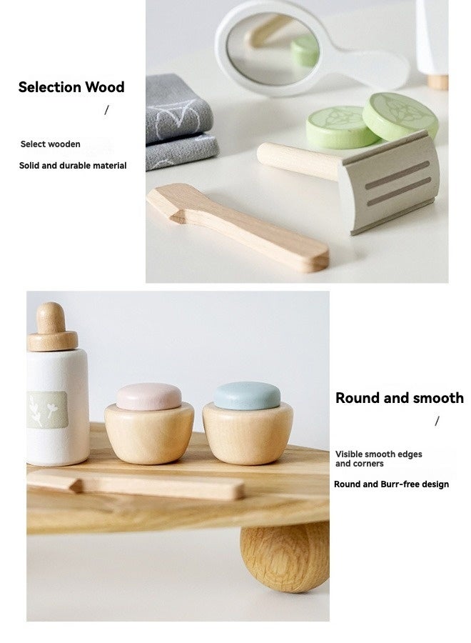 SHABILI Wooden Kids Makeup Mask Set for Girls – 17PCS Pretend Play Beauty Kit – Face Mask, Cream Jars, Skincare Bottles, Brush – Gift for Children Age 3+ – Role Play Educational Toy - Image 4