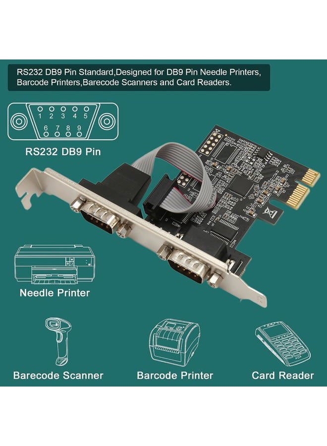 Pomya 2 Port PCI Express RS232 DB9 Serial Port Card for Windows XP, Vista,7, 8.x, 10, 11 32/64bit for Linux, PCIe Serial Expansion Card PCIe Serial Host Controller Card - Image 5
