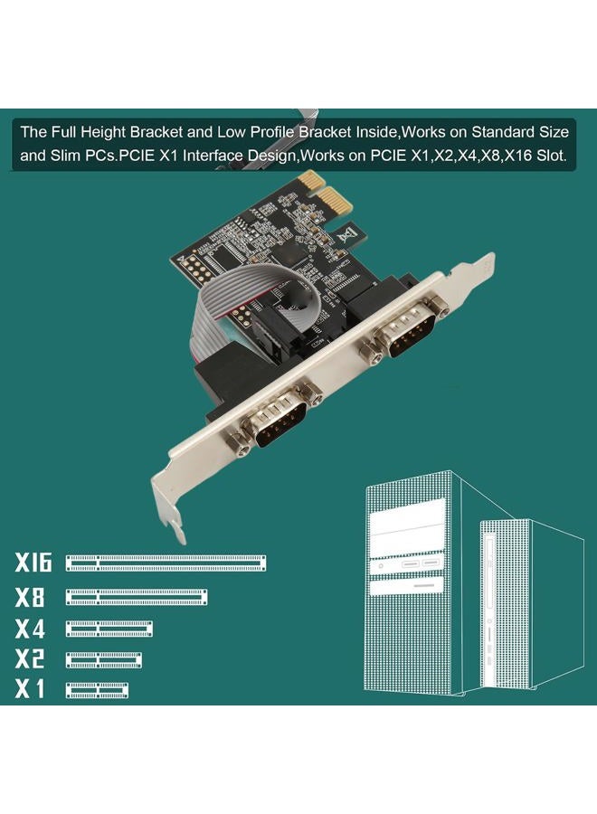 Pomya 2 Port PCI Express RS232 DB9 Serial Port Card for Windows XP, Vista,7, 8.x, 10, 11 32/64bit for Linux, PCIe Serial Expansion Card PCIe Serial Host Controller Card - Image 4