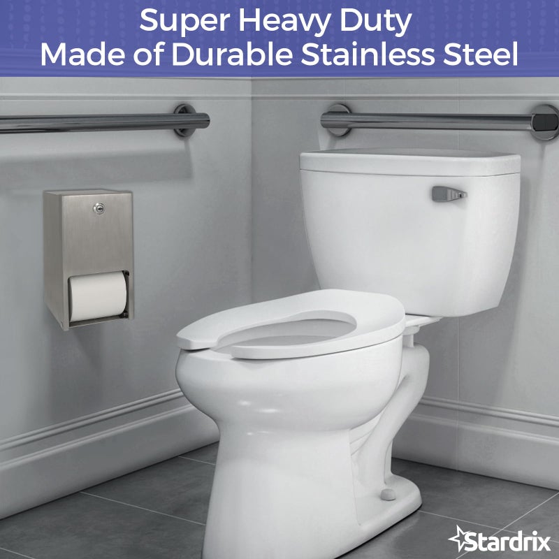 Stardrix 2 Roll Stainless Steel Commercial Toilet Paper Dispenser, Heavy Duty Wall Mount Tissue Holder with Lock for Restroom/Bathroom - Image 2