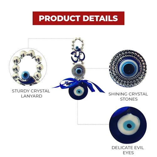 GJ OM Evil Eye Hanging for Home & Car | for Good Luck & Prosperity - Blue & Silver Glass Nazar Battu Car Hanging Ornament Decorative Gift Item | Positive Energy Decor (Design 2, 7x2x16 cm) - Image 2