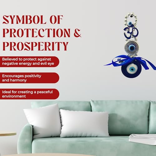 GJ OM Evil Eye Hanging for Home & Car | for Good Luck & Prosperity - Blue & Silver Glass Nazar Battu Car Hanging Ornament Decorative Gift Item | Positive Energy Decor (Design 2, 7x2x16 cm) - Image 4