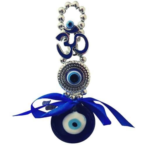 GJ OM Evil Eye Hanging for Home & Car | for Good Luck & Prosperity - Blue & Silver Glass Nazar Battu Car Hanging Ornament Decorative Gift Item | Positive Energy Decor (Design 2, 7x2x16 cm) - Image 1