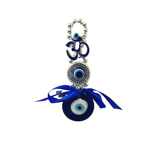 GJ OM Evil Eye Hanging for Home & Car | for Good Luck & Prosperity - Blue & Silver Glass Nazar Battu Car Hanging Ornament Decorative Gift Item | Positive Energy Decor (Design 2, 7x2x16 cm) - Image 5