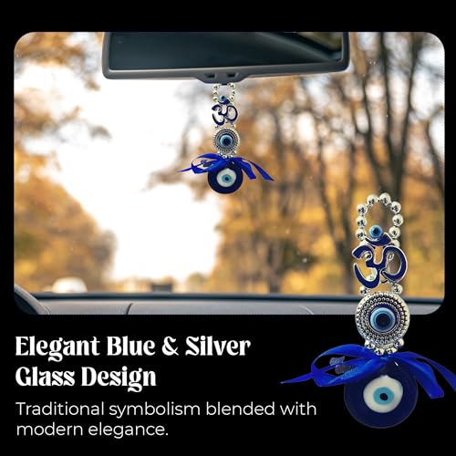 GJ OM Evil Eye Hanging for Home & Car | for Good Luck & Prosperity - Blue & Silver Glass Nazar Battu Car Hanging Ornament Decorative Gift Item | Positive Energy Decor (Design 2, 7x2x16 cm) - Image 3