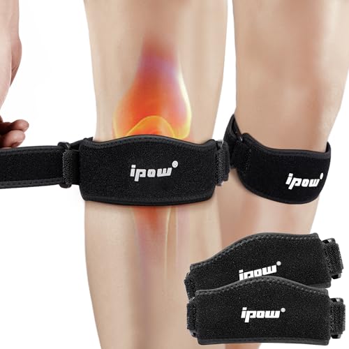 IPOW 2 Pack Thickened Pad&Wide Patella Knee Strap,Pain Relief Patellar Tendon Support,Adjustable Brace Band for Hiking,Basketball,Running,Jumpers Knee,Volleyball,Tendonitis,Arthritis,Injury Recovery - Image 1