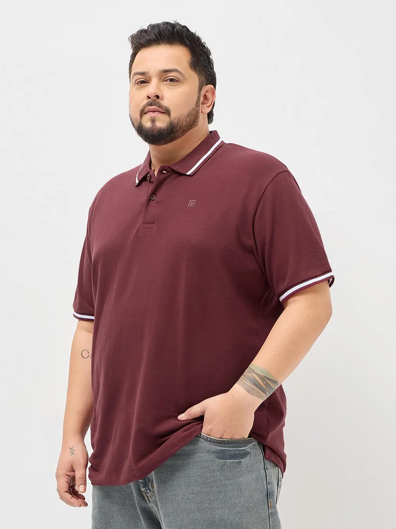 Urbano Fashion  Urbano Plus Men's Maroon Solid Regular Fit Half Sleeve Cotton Polo T-Shirt  | Best Price UAE