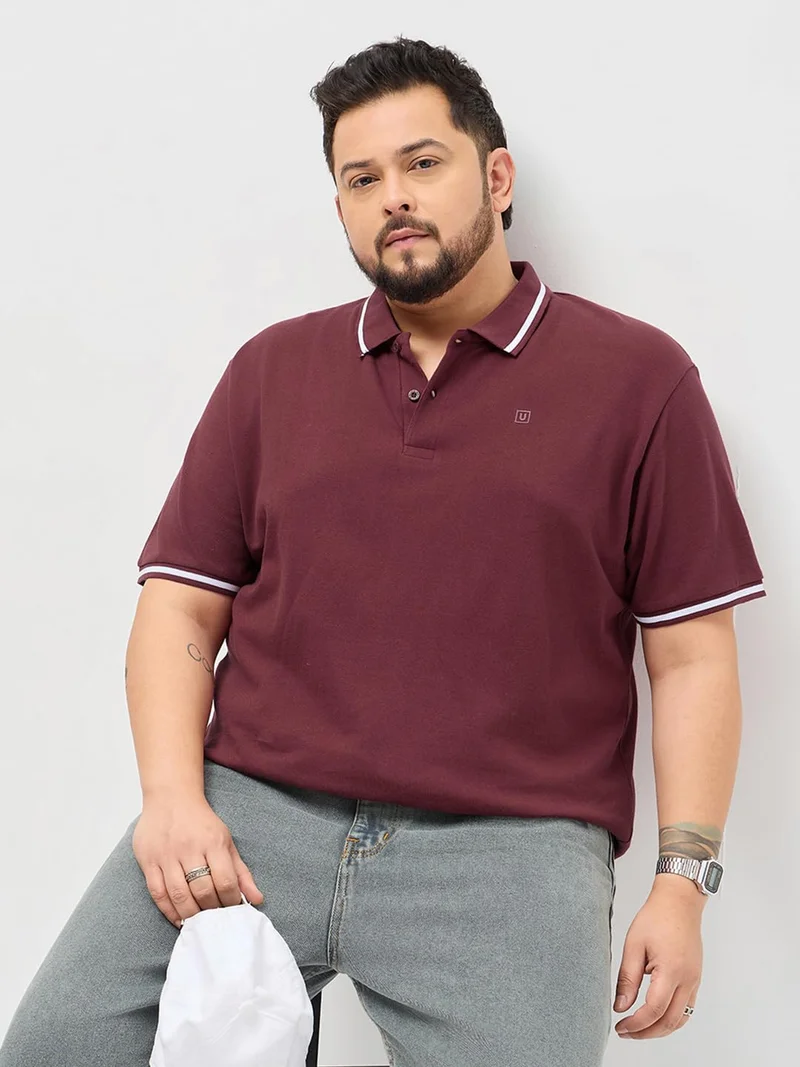 Urbano Plus Men's Maroon Solid Regular Fit Half Sleeve Cotton Polo T-Shirt