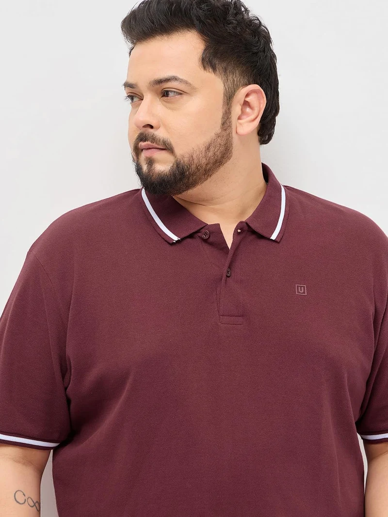Urbano Fashion  Urbano Plus Men's Maroon Solid Regular Fit Half Sleeve Cotton Polo T-Shirt  | Best Price UAE
