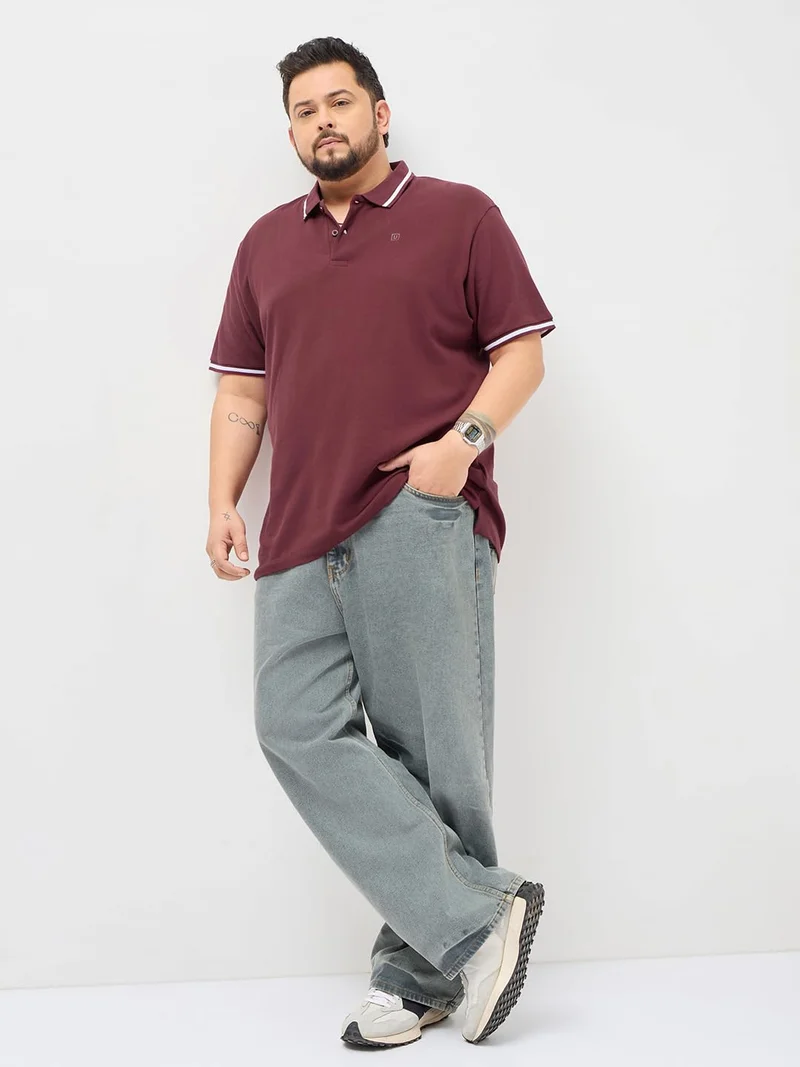 Urbano Fashion  Urbano Plus Men's Maroon Solid Regular Fit Half Sleeve Cotton Polo T-Shirt  | Best Price UAE