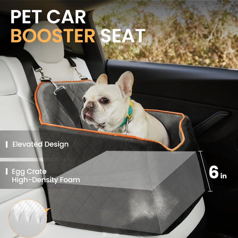 HiPetpy Dog Car Seat for Small Dog, Booster Seat for Dogs Under 30lb, Elevated Pet Seat with Pockets, Anti-Slip Bed for Car, Perfect for Front & Back Seats with Safety Leash (Black/Grey, Medium) - Image 2