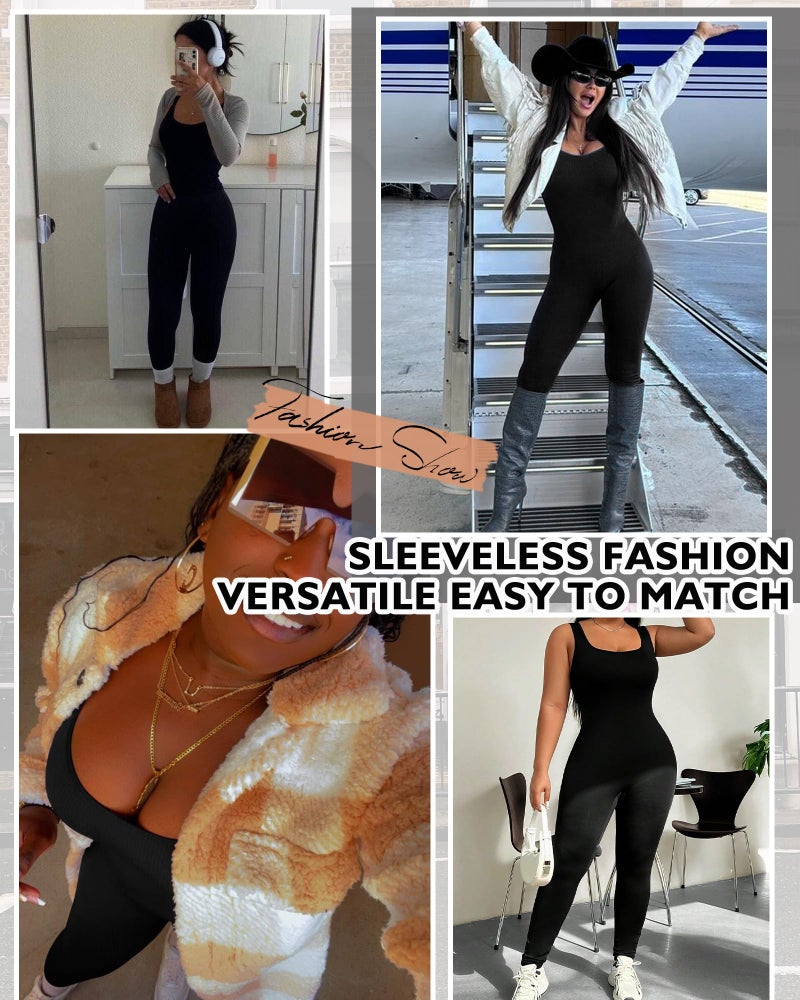 AURUZA Jumpsuit for Women Workout Seamless Jumpsuits Yoga Ribbed One Piece Tank Tops Rompers Sleeveless Exercise Jumpsuits,In-bra-Balck,Medium - Image 5