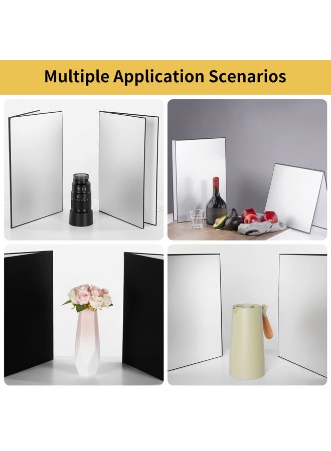 Meking 3 in 1 Photography Reflector Cardboard 17 x 12 inch Folding Light Diffuser Board for Still Life Product and Food Photo Shooting - Black Silver and White 2 Pack - Image 2