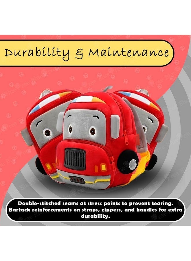 blue tree Cute Boy's and Girl's Plush Kids Bag Full Embroidery Designs Mini Travel Backpack (Fire Brigade) (2-5 Years) - Image 5