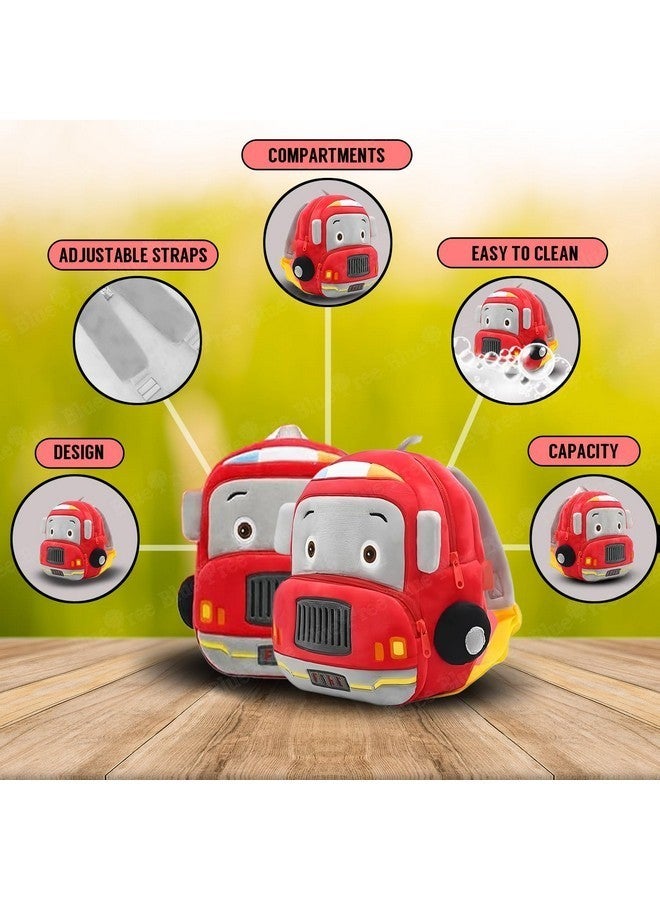 blue tree Cute Boy's and Girl's Plush Kids Bag Full Embroidery Designs Mini Travel Backpack (Fire Brigade) (2-5 Years) - Image 2