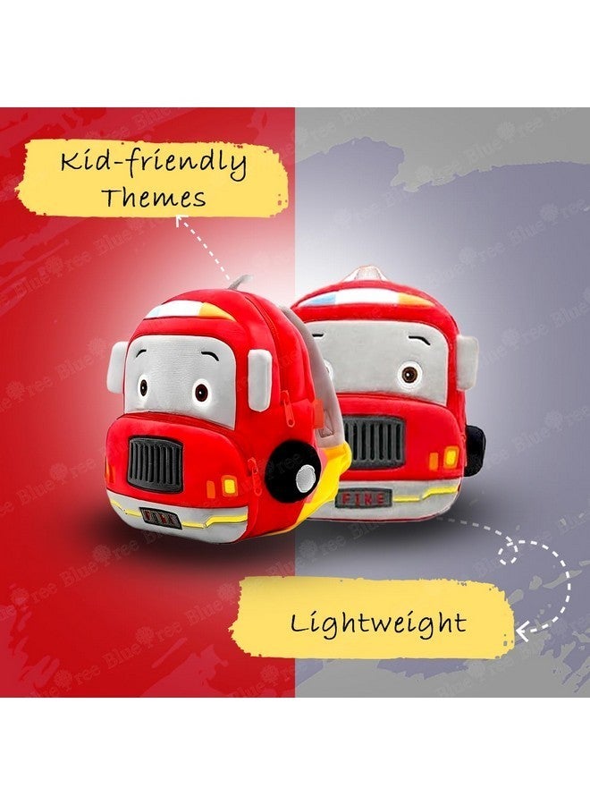 blue tree Cute Boy's and Girl's Plush Kids Bag Full Embroidery Designs Mini Travel Backpack (Fire Brigade) (2-5 Years) - Image 4