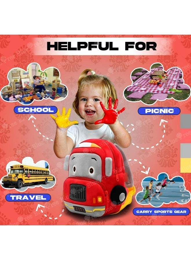 blue tree Cute Boy's and Girl's Plush Kids Bag Full Embroidery Designs Mini Travel Backpack (Fire Brigade) (2-5 Years) - Image 3