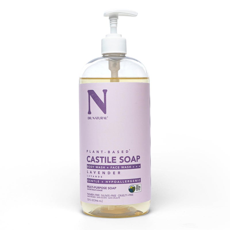 Dr. Natural Castile Liquid Soap - Multi-Use Body Wash, Shampoo and Face Wash - Hydrating Body Soap for Skin, Hair, Pets and Home - Lavender - 32 oz. - Image 1